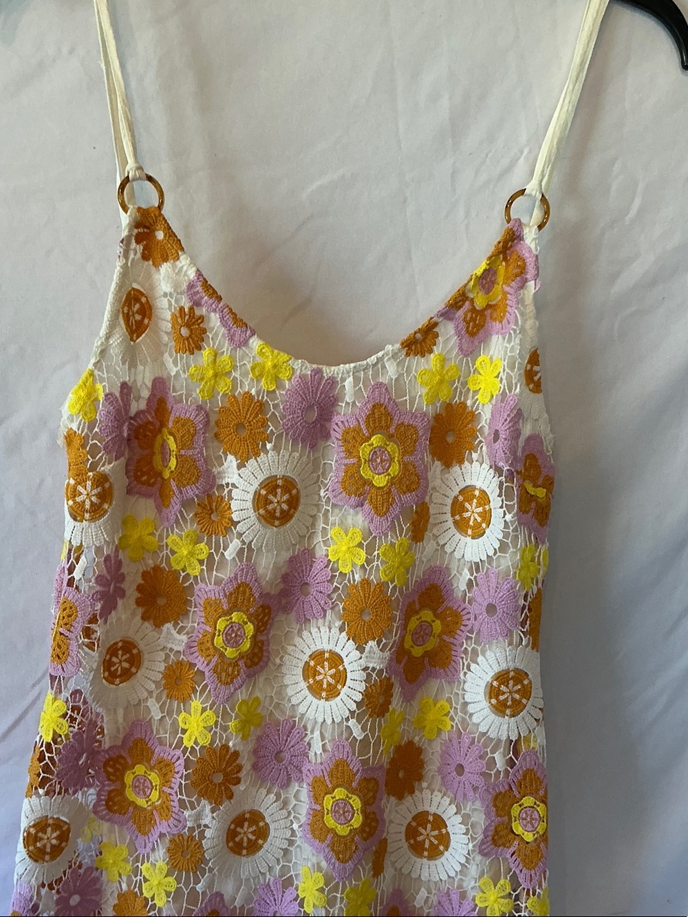 Floral Crochet Maxi Dress in Yellow & Pink